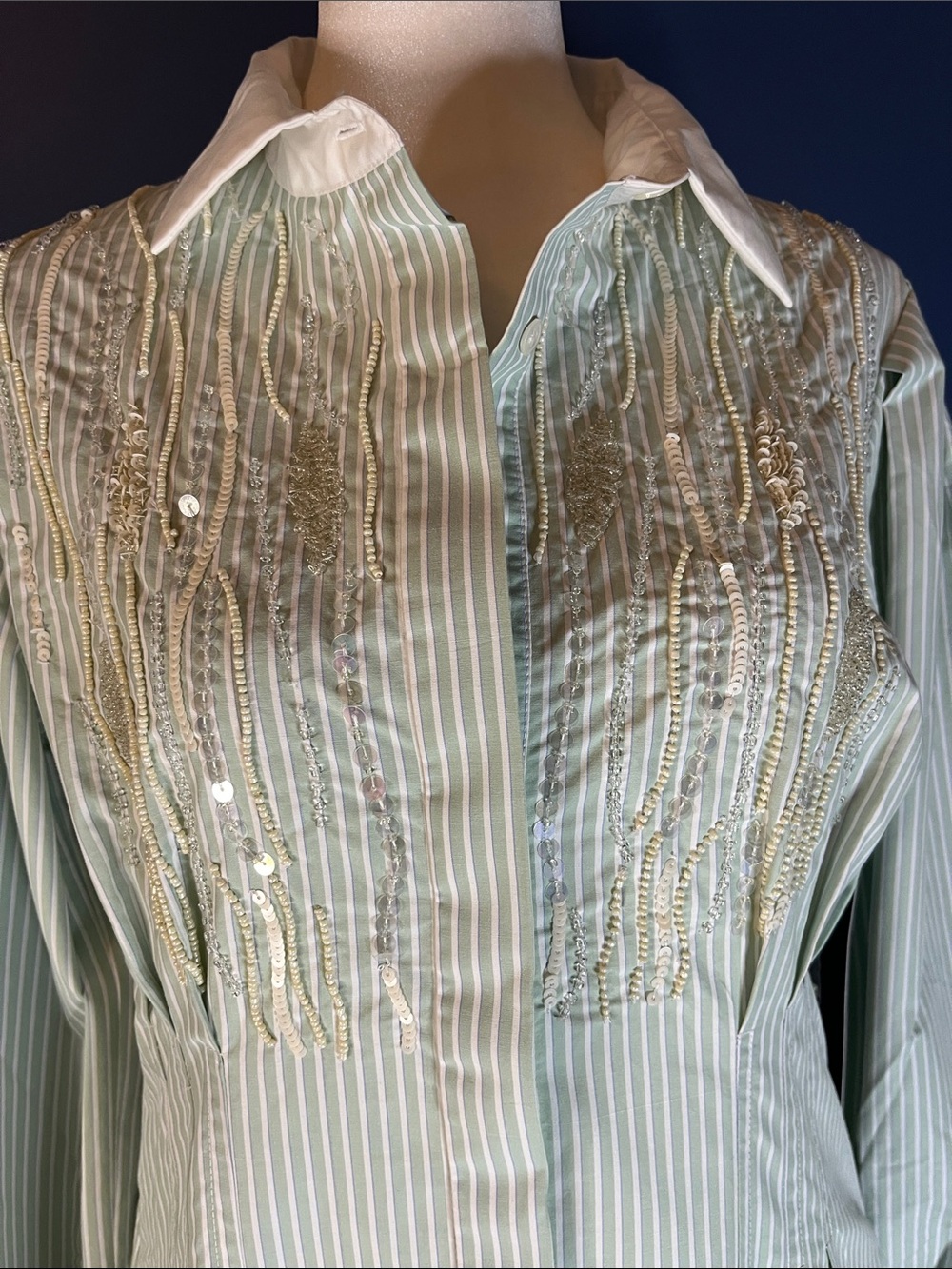 Tuckernuck Corrine, clear bead embellished maxi dress, mint & white pinstripe, - Picture 6 of 14